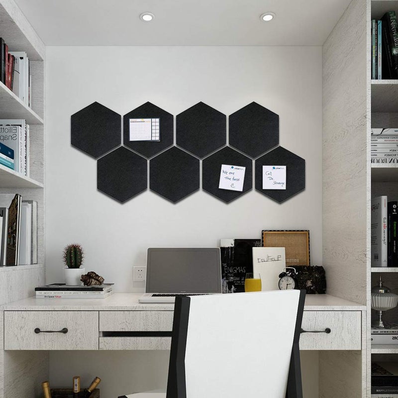 Uoisaiko Felt Hexagon Bulletin Board with 20 Push Pins, Pack of 8 Notice Boards for Home Office Kitchen, Push Pin Board Felt Wall Tiles for Photos Memos - Image 3